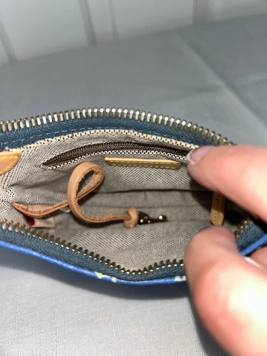 Dooney & Bourke Bitsy Bag Navy & White Micro Top-Handle Bag with Brown Trim - Picture 9 of 12